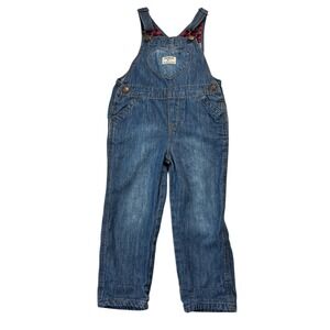 OshKosh B'gosh Denim Overalls Jumper Plaid Bib Blue Heart Pocket Size 4T Vintage